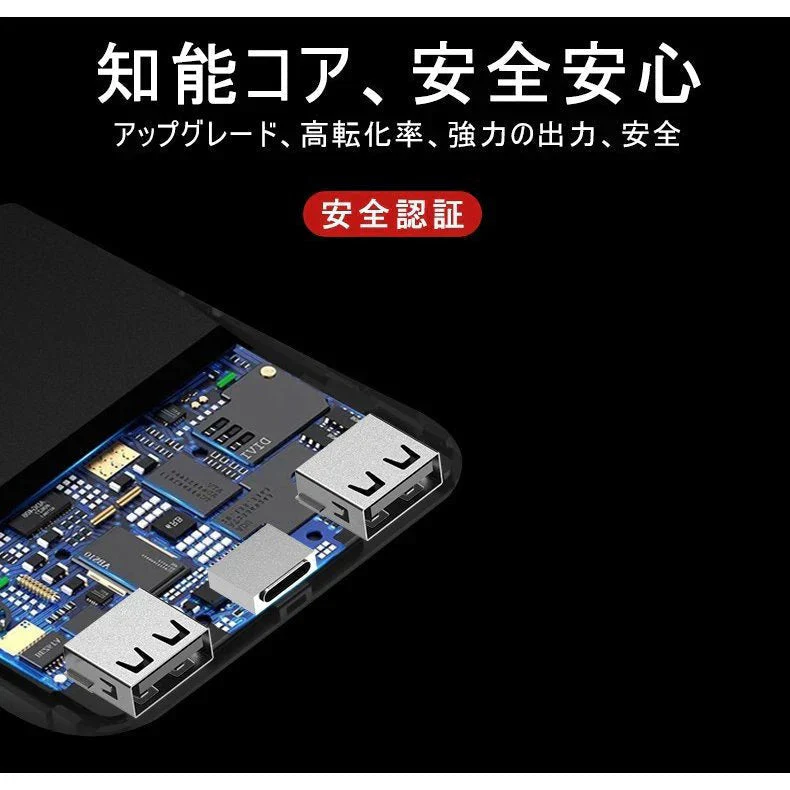 人気商品！【ブラック】モバイルバッテリー 6800mAh 大容量 超小型 ミニ型 超薄型 軽量 最小最軽最薄 急速充電 USB2ポート 楽々収納 携帯充電器 コンパクト スマホ充電器 PL保険