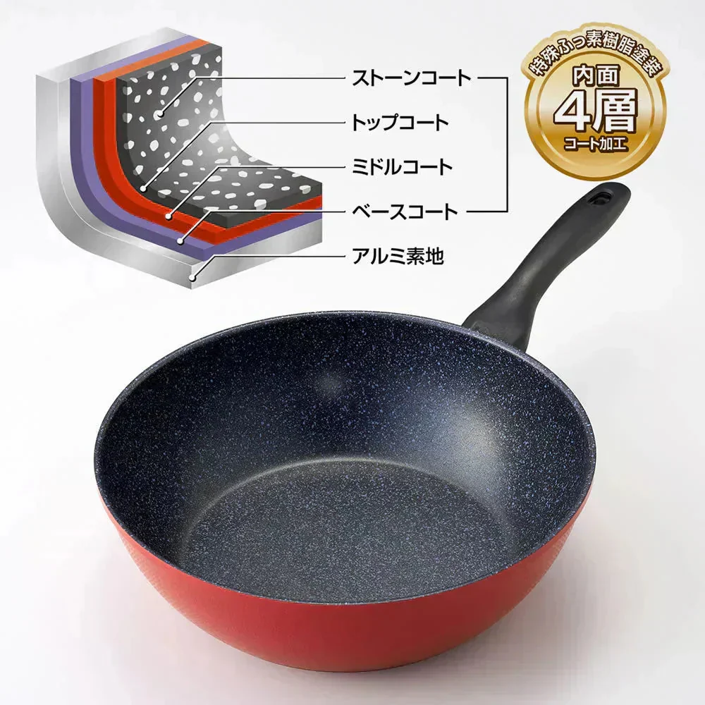 超軽量　楽かるパン　炒め鍋28cm◆ 深さ約8.5cm 炒める 煮る 揚げる 茹でる 軽くて深くて使いやすい 軽い 振りやすい 丈夫 パスタ 揚げ物 こげにくい 軽量 深型フライパン お手入れ簡単 金属ヘラOK フッ素樹脂塗装 内面4層コート加工 新生活応援