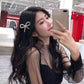 (ホワイト)ヘアピン リボン パールビーズヘアピン パッチン留め かわいい ヘアアクセサリー パールホワイト 子ども おしゃれ