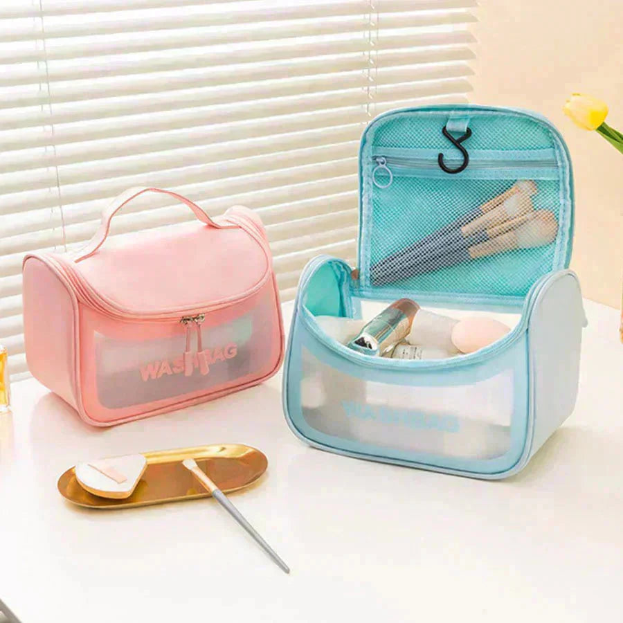 化粧ポーチ(ブルー) トラベルポーチ メイクポーチ コスメ バッグ 収納 小物 大容量 メイクバッグ 花柄 可愛い レディース おしゃれ 出張 旅行 修学旅行 卒業旅行