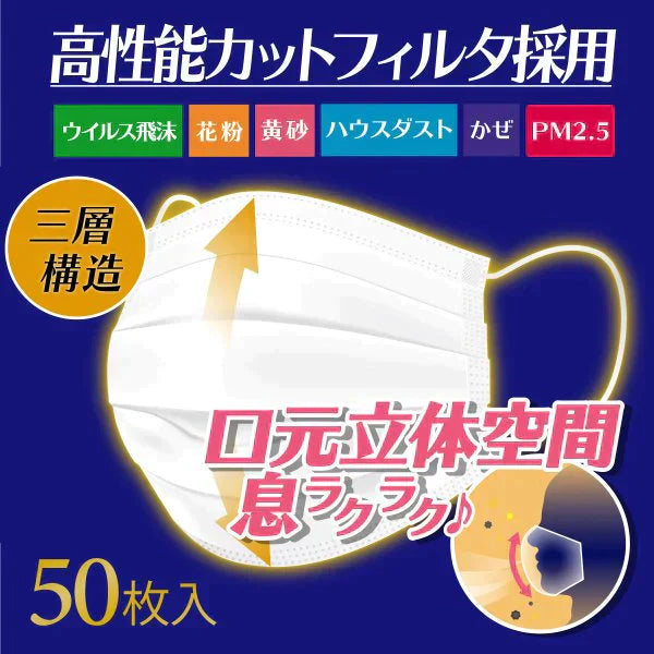 3層不織布マスク iiもの本舗 口元空間ドーム型マスク キッズサイズ 園児／低学年用 50枚入り X6箱