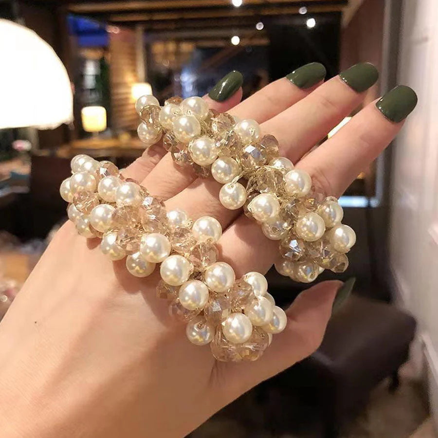 (ベージュ)ヘアゴム パール バブル シンプル ブレスレット ビーズ ヘア留め ヘアアクセサリー 髪飾り