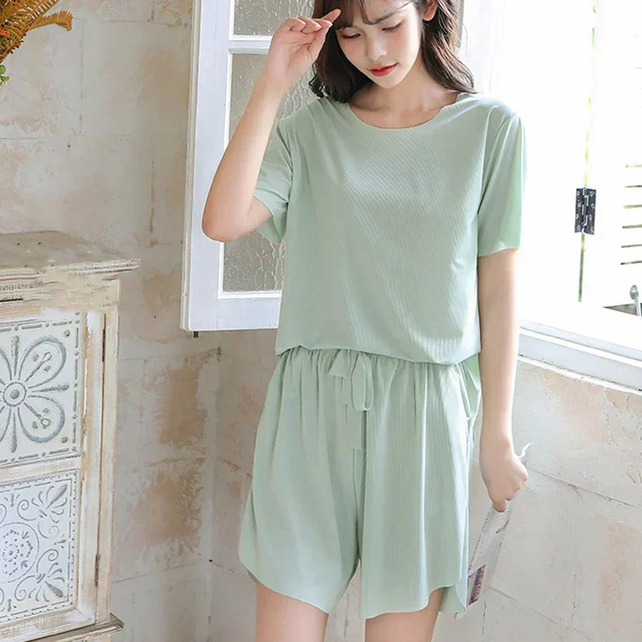 「送料無料 ブルー 接触冷感 」ルームウェア 接触冷感 セットアップ リラックス インナー 半袖トップス インナーウェア ゆったり 送料無料