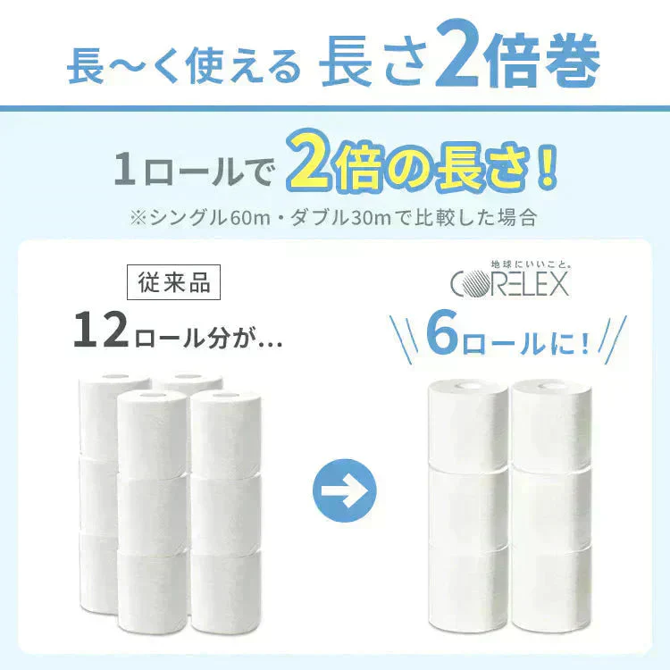 【シングル / 48ロール】 トイレットペーパー シングル  2倍巻 6ロール×8 コアレックス