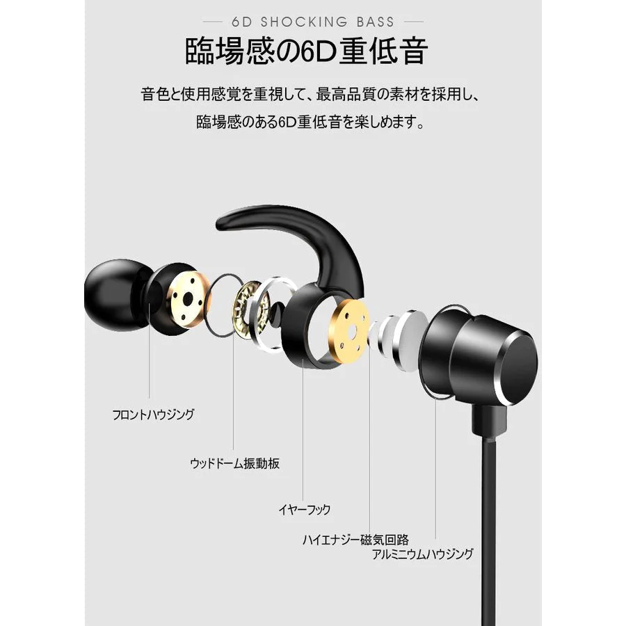【シルバー】ブルートゥースイヤホン Bluetooth 4.2 ワイヤレスイヤホン 高音質 日本語音声通知 8時間連続再生 IPX4防水 ヘッドセット マイク内蔵 ハンズフリー 超長待機