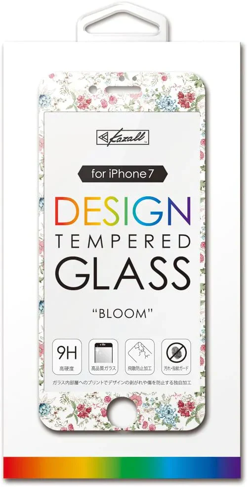 Kazall プリント柄付き　保護ガラスフィルム　 for iPhone　8/7　(BLOOM　ブルーム)  　保護フィルム　アイフォン