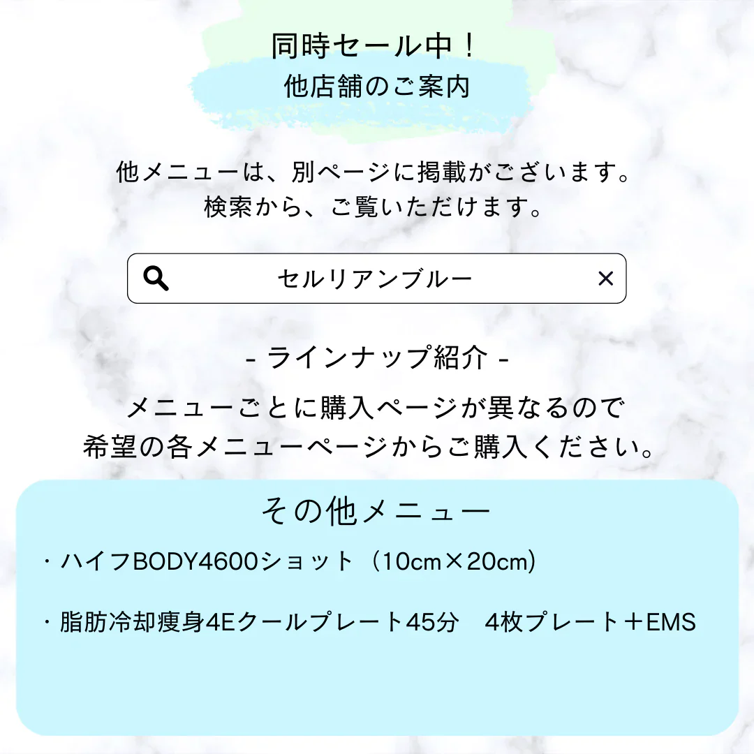 脂肪冷却痩身4Eクールプレート45分　4枚プレート＋EMS 【美容サロンチケット】美容 / エステ / 痩身/ 大阪 / 福島/セルリアンブルー