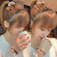 (ホワイト)ヘアゴム キラキラ パール おしゃれ ヘアアクセサリー リボン結び シンプル 髪留め