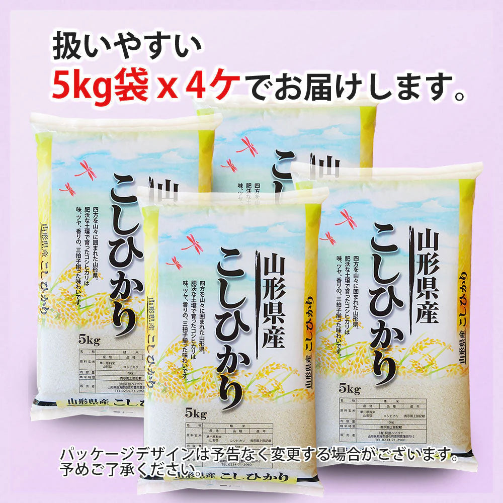 【節減対象農薬・化学肥料：当地比5割減】 コシヒカリ 白米 20kg (5kg×4袋) 山形県産 令和6年産 送料無料 米 20キロ こめ コメ お米 精米 新米 お米20kg 減農薬 コシヒカリ20kg コシヒカリ20キロ こしひかり20kg こしひかり20キロ