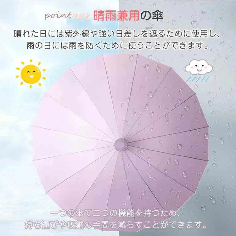 スライドケース長傘 「ネイビー」 晴雨両用 16本骨 撥水カバー付き 耐強風 撥水 梅雨対策 メンズ レディース おしゃれ ジャンプ 便利 機能 車 電車 プレゼント