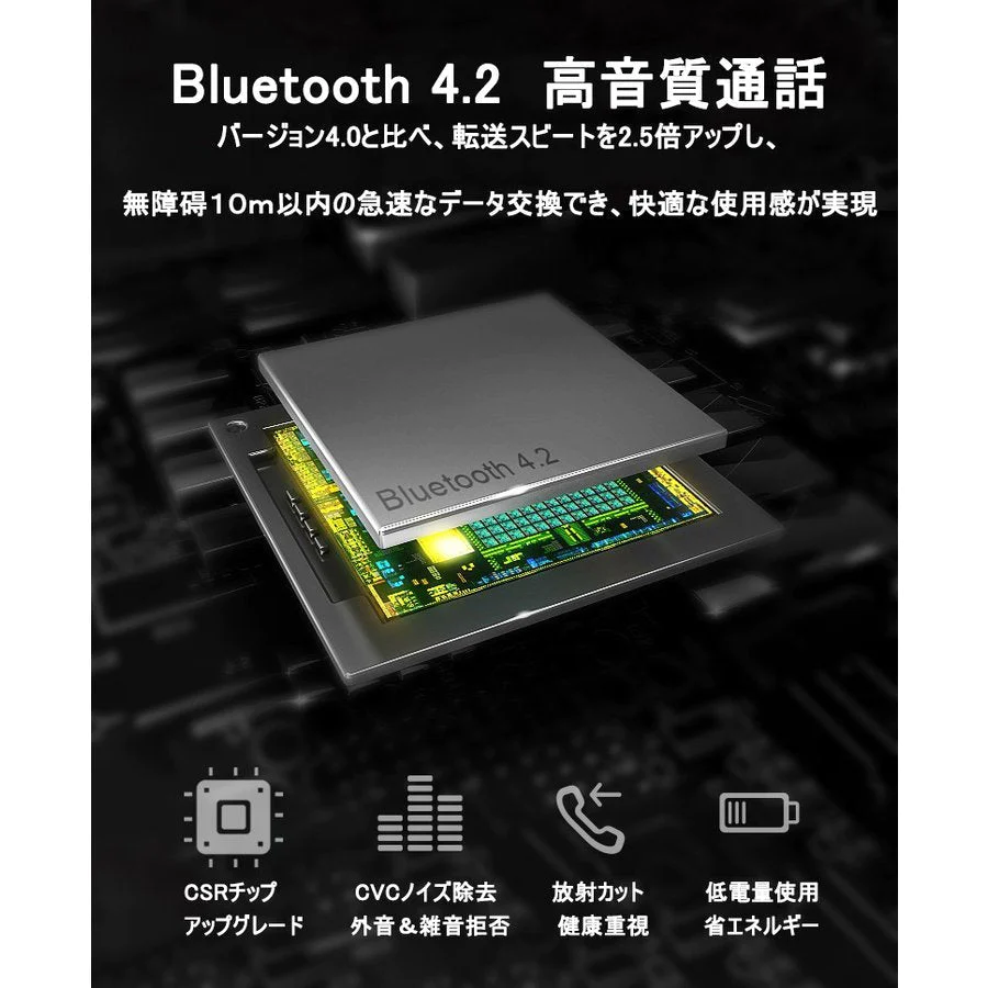 【シルバー】ブルートゥースイヤホン Bluetooth 4.2 ワイヤレスイヤホン 高音質 日本語音声通知 8時間連続再生 IPX4防水 ヘッドセット マイク内蔵 ハンズフリー 超長待機