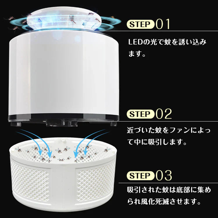 蚊取り器 「ブラック2個セット」殺虫器 虫取り電気 屋外 電子 誘引式 LED 虫除け 吸引 USB給電 静音 殺虫剤不要 薬剤不使用