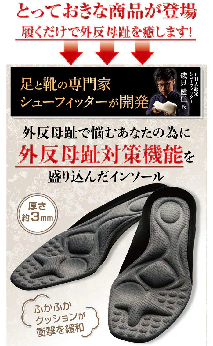 ガイハンインソール ・LLサイズ【外反母趾専用　インソール　ユビフリー　根本から補整　長時間　旅行　理想のアーチ　シューフィッター　足の専門家】中敷き 腰痛 骨盤 姿勢 衝撃吸収 腰らくインソール 骨格補正 衝撃吸収 アーチ アーチサポート 高反発 ハニカムゲル 姿勢矯正 靴脱げ防止 グッズ おすすめ 通販 人気