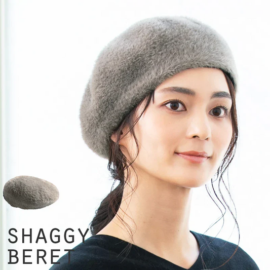 【フリーサイズ-ソフトグレージュ】【商品名：シャギーベレー】