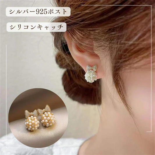 【予約販売 10月中旬～下旬順次発送】ピアス 14K レディース リボン アレルギー対応 パール おしゃれ 小さい 韓国 金 キラキラ ウエディング 小ぶり シンプル 小粒 上品 かわいい
