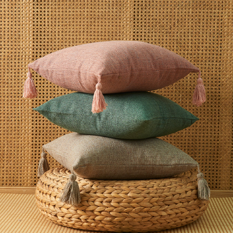 【カーキ(2枚セット)　フリンジ無し】クッションカバー 45×45cm 北欧 おしゃれ 冬 2枚セット フリンジ付き 丸洗いOK 柔らか かわいい 汚れ防止 洗える 無地 インテリア 替えカバー 伸縮性 ソファカバーと合わせ 新生活 転居 引っ越し 12色