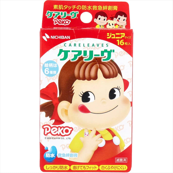 ニチバン ケアリーヴ ペコちゃん 防水タイプ 滅菌済 ジュニアサイズ 16枚入り X8箱