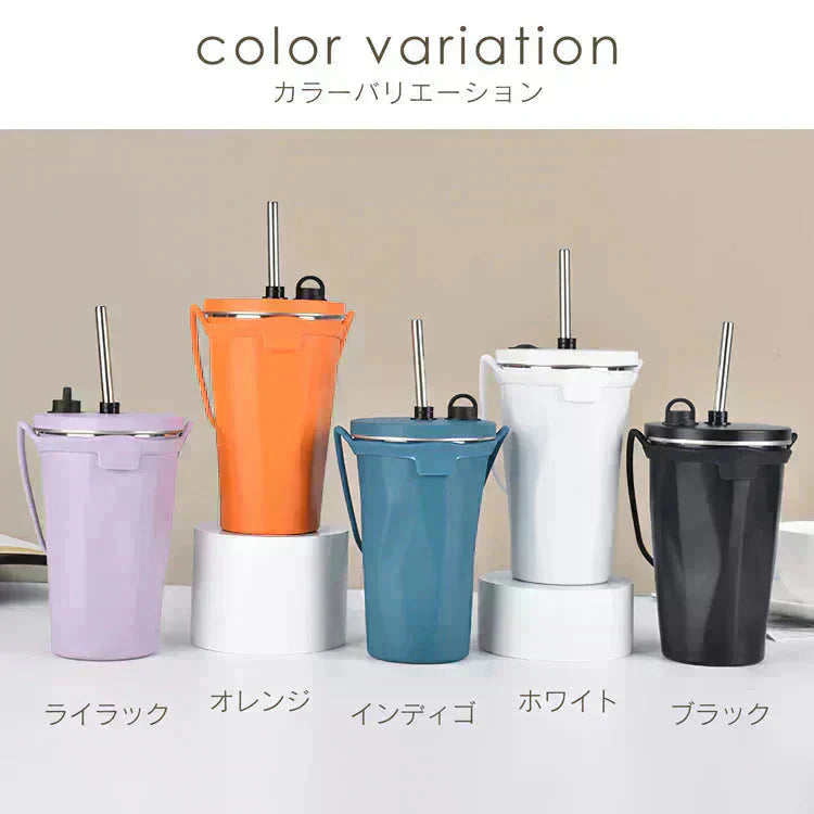タンブラー 「グラデーション・ピンク」 蓋付き ストロー付き 水筒 600ml 大容量 保温 保冷 こぼれない コーヒーボトル マグボトル ステンレス 真空断熱 持ち運び