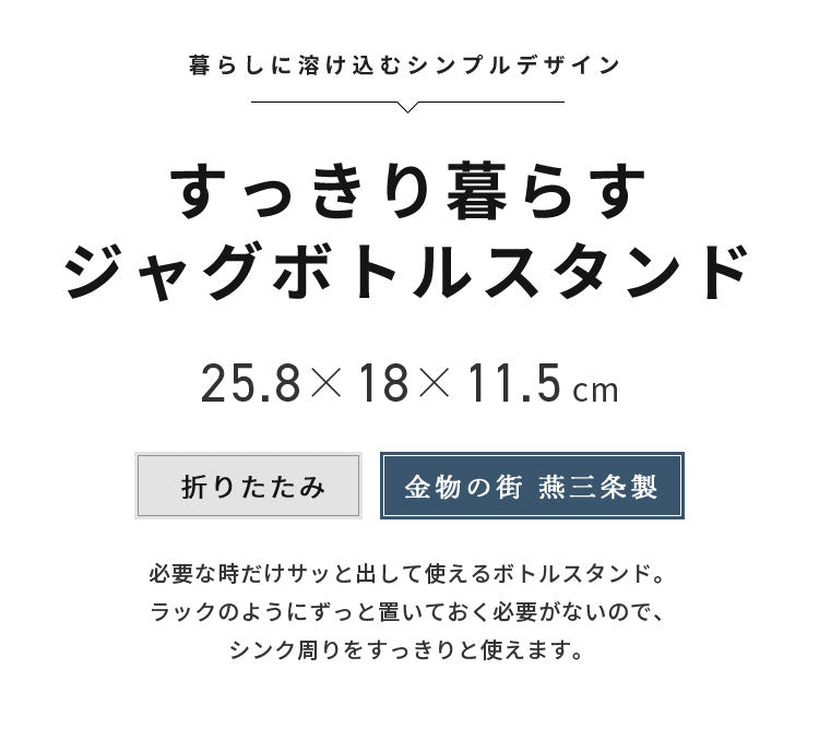 日本製 燕三条 すっきり暮らすジャグボトルスタンド スリム 折りたたみ 水筒 水切り 吸水マットに合わせて使える 水切りかご ボトルスタンド コンパクト 食洗機対応 ステンレス【送料無料】