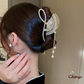 (ゴールド)ヘアクリップ ゆらゆらチェーン付き 髪留め 髪飾り 扇子 ヘアアクセサリー オシャレ上品 パーティー飾り