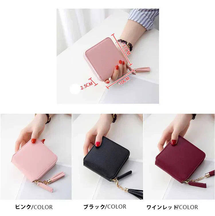 【ワインレッド】スクエア　四角　財布　ラウンドファスナー　コンパクト　飾りチャーム無し