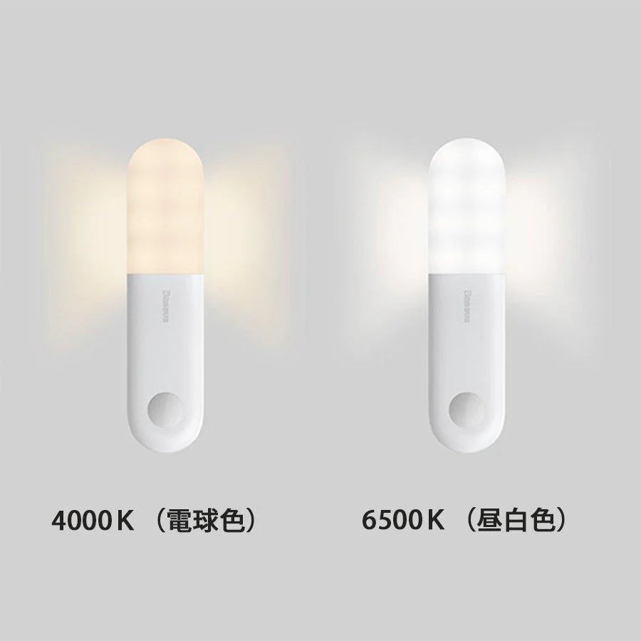 当日発送 LED人感センサーライト USB充電式 Baseus 調整可能 明暗センサー 省エネ 両面テープ 階段 台所の手元灯クロゼット 寝室 玄関 洗面所 車庫 物置 w011B(ライト: 電球色)