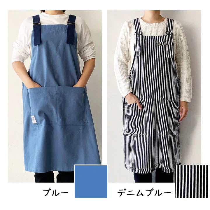 【ヒッコリーデニム】FABORI ワークエプロン ブリック エプロン メンズ レディース おしゃれ 男女兼用 フリーサイズ かぶり かぶるだけ ガーデニング 膝丈 シンプル DIY 無地 大人 プレゼント ギフト 父の日 保育士