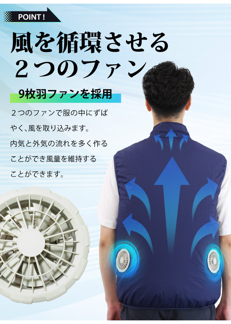 【ネイビー3L】 UQLIFE 電動ファン付 空調ベスト UF-EFVC  フルセット