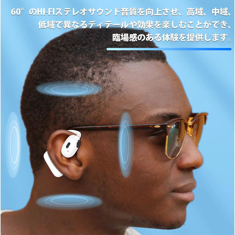 ワイヤレスイヤホン イヤホン Bluetooth5.4 3Dタッチ設計 左右耳兼用 開放型耳掛け式イヤホン TYPE-C充電 大容量バッテリー s093B(ホワイト)