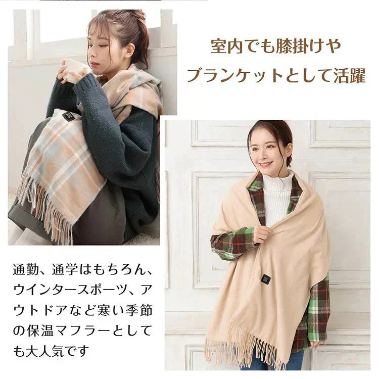 販売終了　マフラー 「ピンク×グレー」 モバイルバッテリー付 電熱マフラー 電熱スカーフ 秋冬新作 ボリューム ストール 大判 スカーフ 男女兼用 温度調節 速暖 小顔