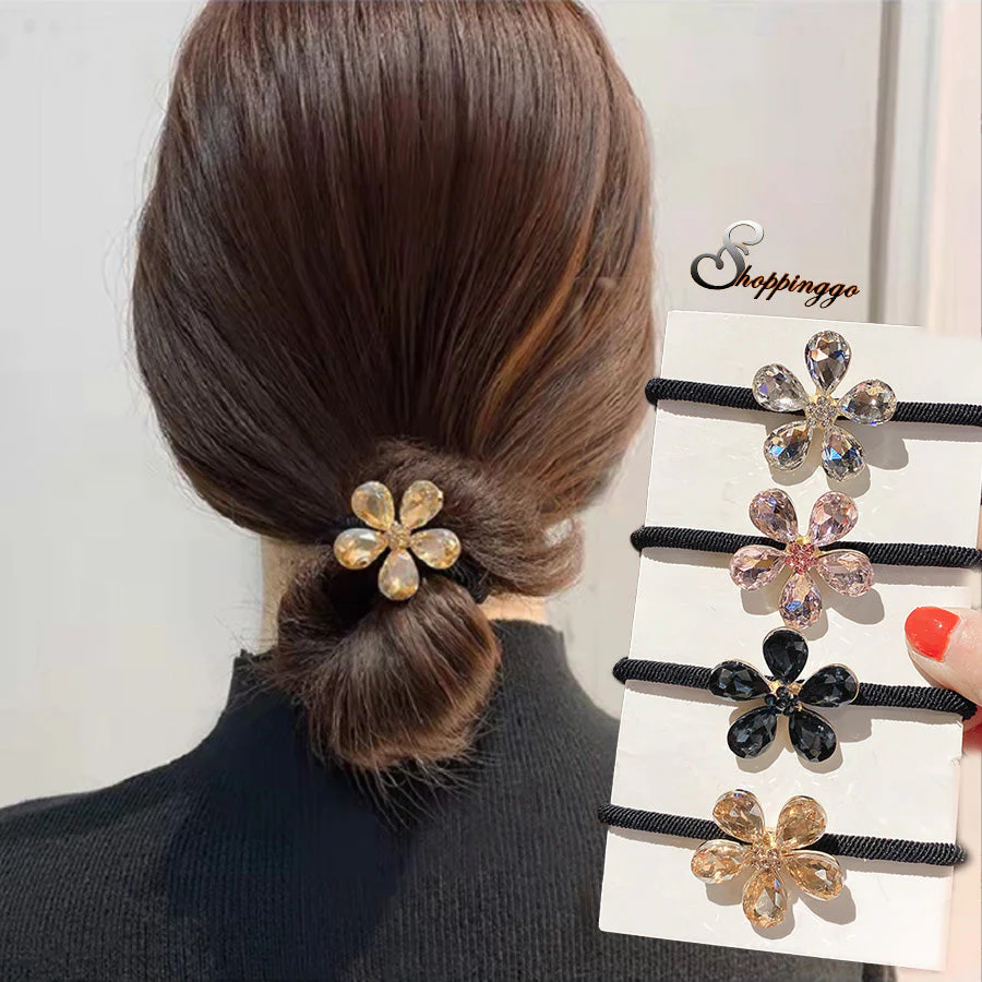 (グレー)ヘアゴム フラワー キラキラ シンプル おしゃれ ヘアアクセサリー 花 大人っぽい