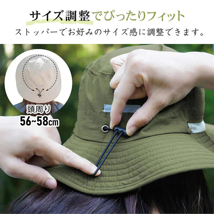 帽子 「ライトグレー」 ハット サファリハット UVカット 防水 マリンハット ビーチハット 折り畳み 軽量 吸汗 速乾 あご紐付 日焼け防止 男女兼用 小顔 おしゃれ 父の日 sg167-be