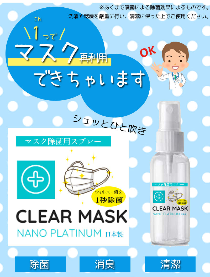 CLEAR MASK クリアマスク 除菌スプレー ウイルス対策 ノンアルコール 除菌 スプレー  携帯用　抗菌　除菌　マスク ウィルス おためし