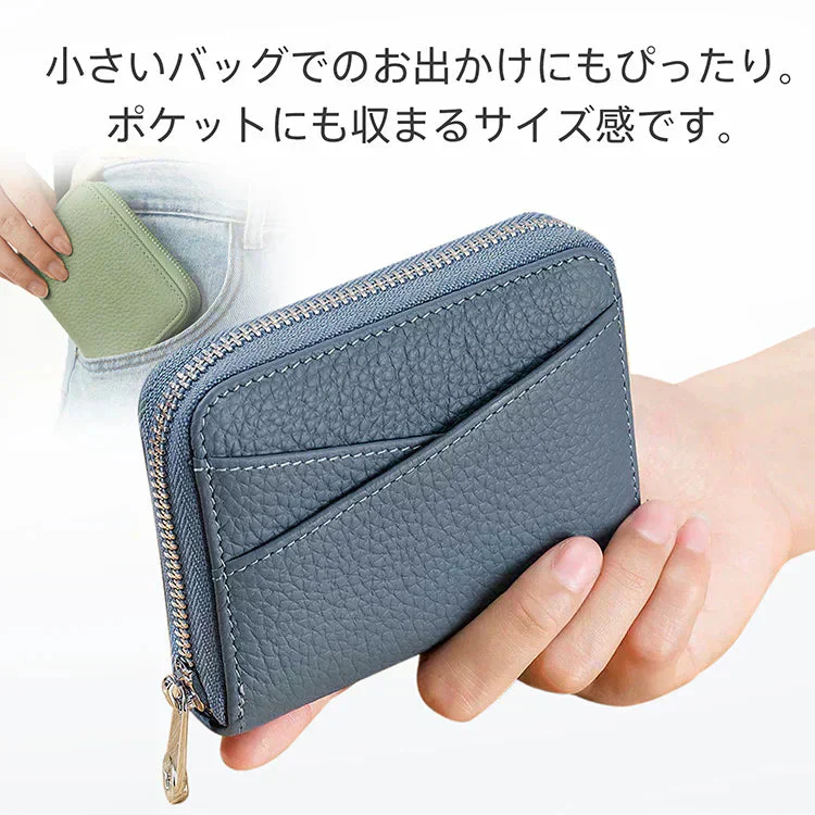 【ブラック】 ミニ財布 レディース メンズ カードケース 牛革 二つ折り 大容量 コンパクト じゃばら式