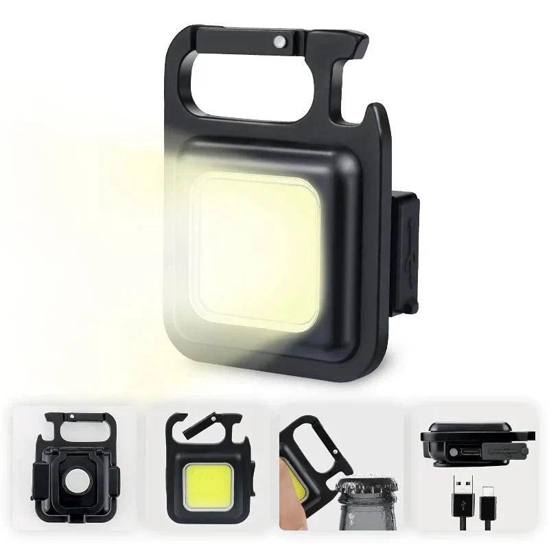 2個セット LED 投光器 COB 作業灯 USB充電式 キーホルダー式 超ミニ 小型 軽量 800ルーメン 高輝度 3種点灯モード IPX4防水 強力磁石 日本語説明書付き