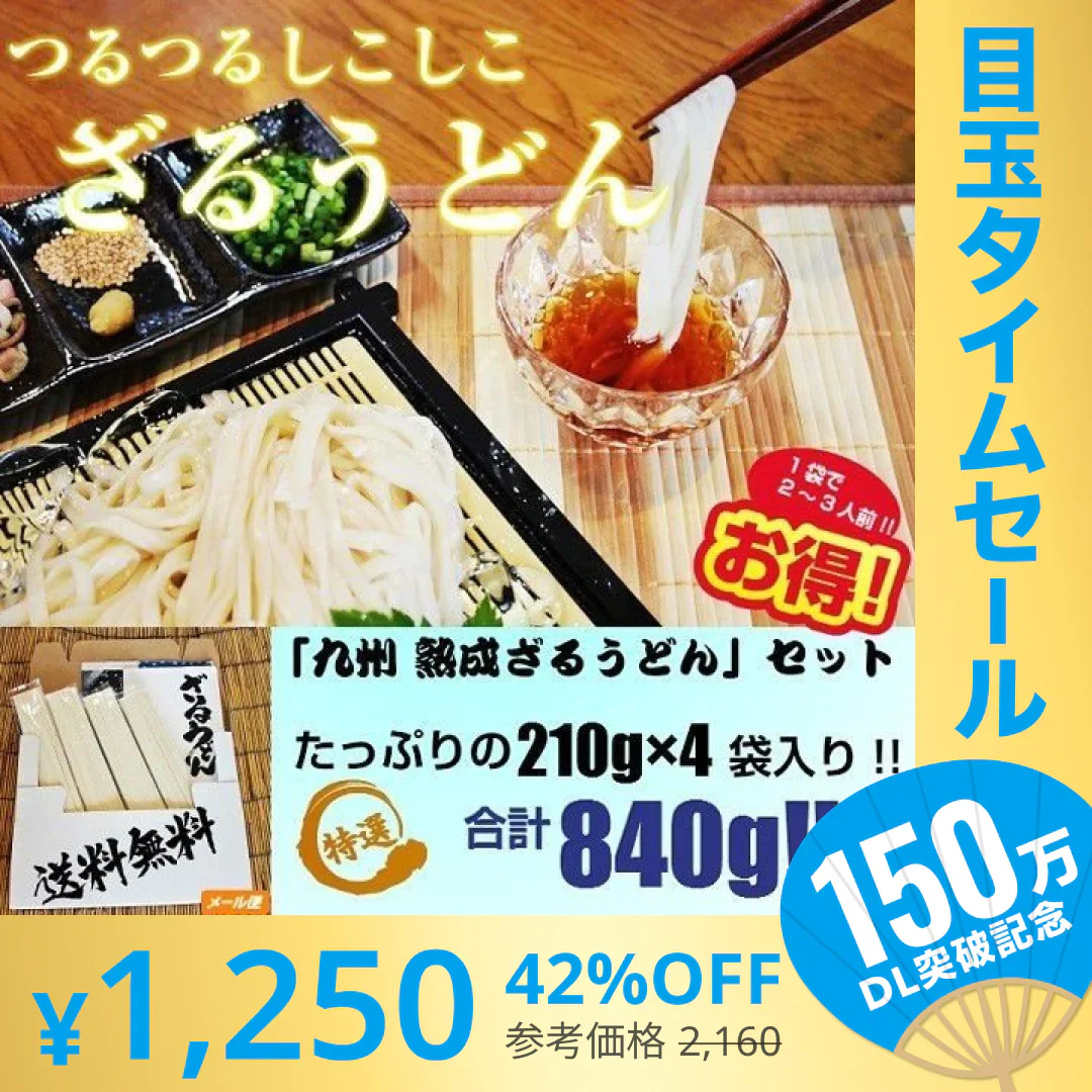 【超シェア買い祭】ざるうどん　お取り寄せ　九州ざる饂飩　210g×4袋　たっぷり　約8人前 セット 平打ち麺　つるつるモチモチ食感　熟成うどん麺　お試しグルメギフト
