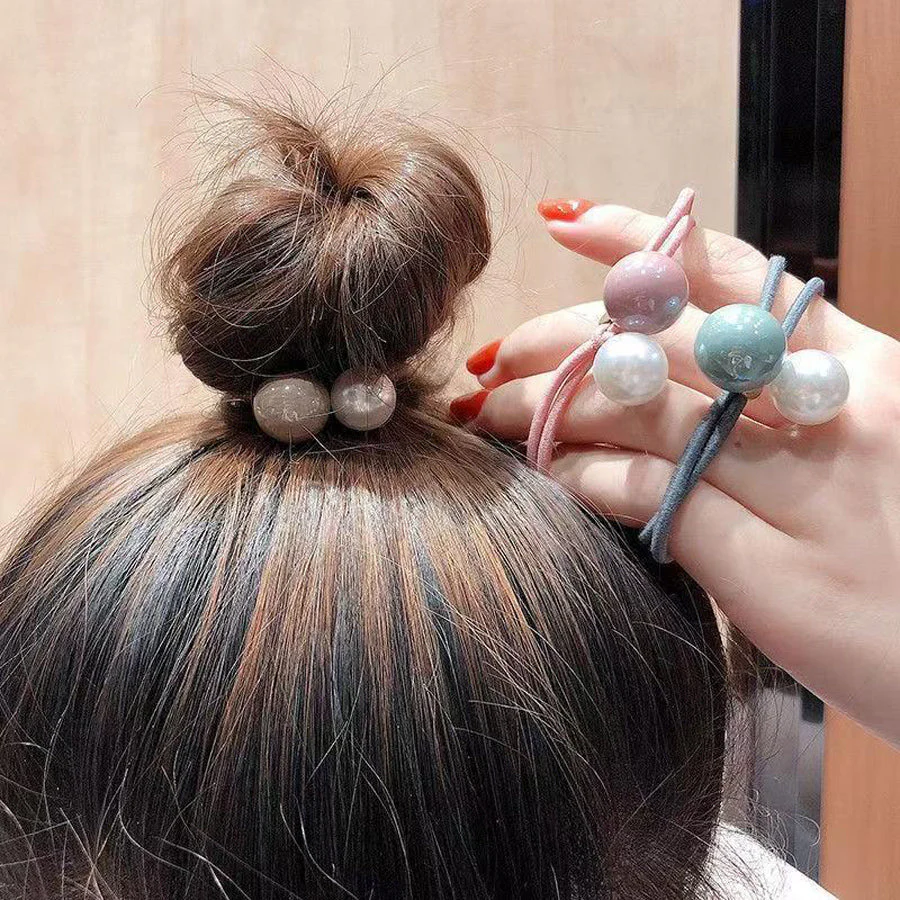 (ピンク)ヘアゴム パール おしゃれ リボン結び シンプル 髪留め ヘア留め かわいい 髪飾り 上品 パーティー飾りヘアアクセサリー