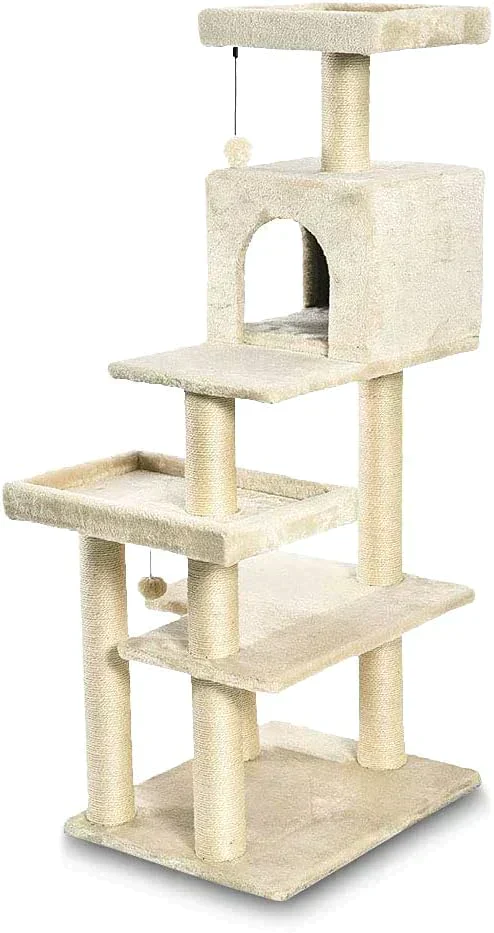 Amazonベーシック訳あり キャットタワー 60×143×49cm ベージュ ネコタワー