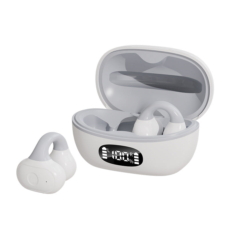 bluetooth イヤホン 耳を塞がない ワイヤレス ランニング オープンイヤー ワイヤレスイヤホン ジョギング イヤーカフイヤホン 耳掛け式 マイク 高音質 w624A(ホワイト+グレー)