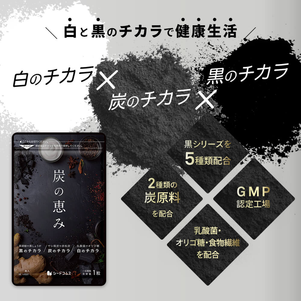 炭の恵み《約12ヶ月分》  炭 ダイエット サプリ サプリメント チャコールクレンズ  乳酸菌 炭サプリ オリゴ糖 炭クレンズ りんご線維 食物繊維 黒酢 もろみ 黒生姜 赤松炭【大容量】