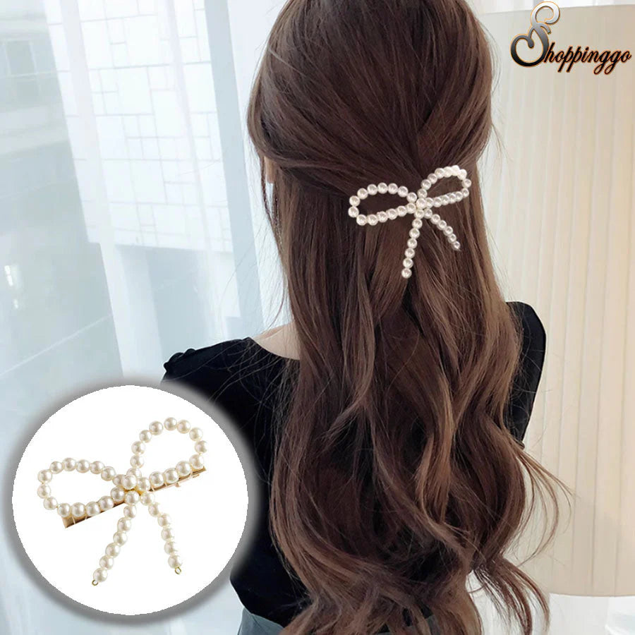 (ホワイト)ヘアピン リボン パールビーズヘアピン パッチン留め かわいい ヘアアクセサリー パールホワイト 子ども おしゃれ