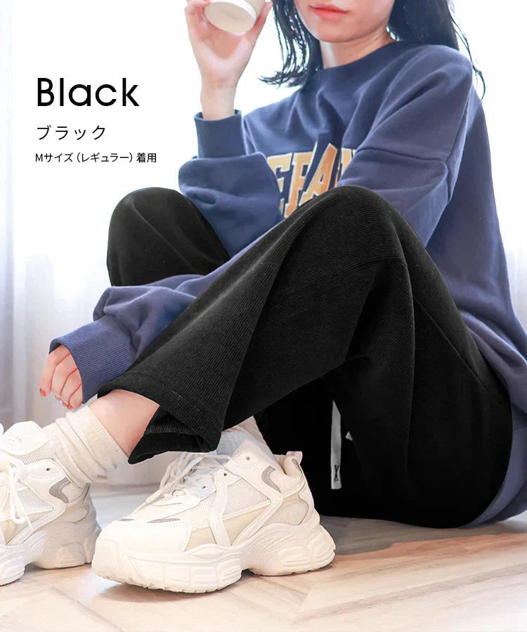 【Mサイズ/ロング】【ブラック】 2024AW 裏起毛 パンツ レディース 秋 冬 ワイドパンツ ロング丈 あったか 暖かい 裏起毛パンツ シンプル カジュアル 可愛い 無地 楽ちん 体型カバー ズボン ゆったり リブ ワイド パンツ ルームウェア ウエストゴム M L LL