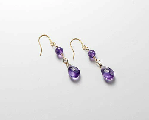 アメジスト ピアス 誕生石 2月 レディース 14金 14K 天然石 小ぶり 揺れる小さいピアス 30代 40代 50代 日本製 / アメジストK14GF 金張りピアス