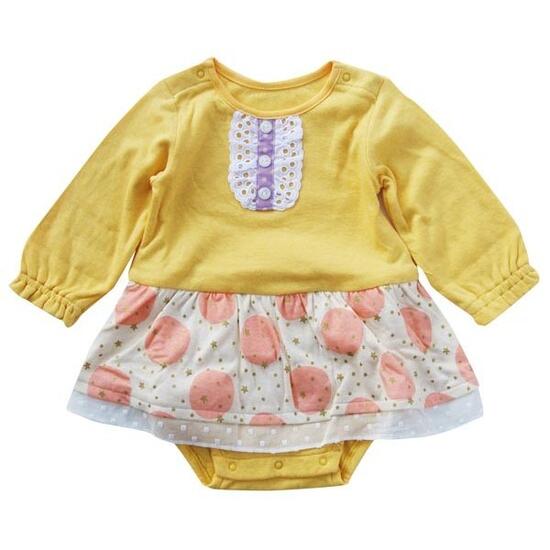 日本製 子供服 Cream Chantilly ベビー服 ドット星プリントスカート付ロンパース（イエロー）80cm