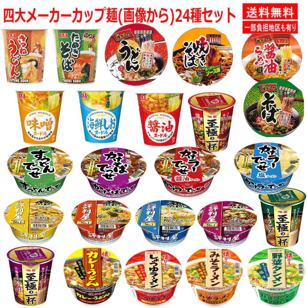 四大メーカー 明星食品 大黒食品 ヤマダイ 山本製粉 レギュラーサイズカップ麺 24個セット