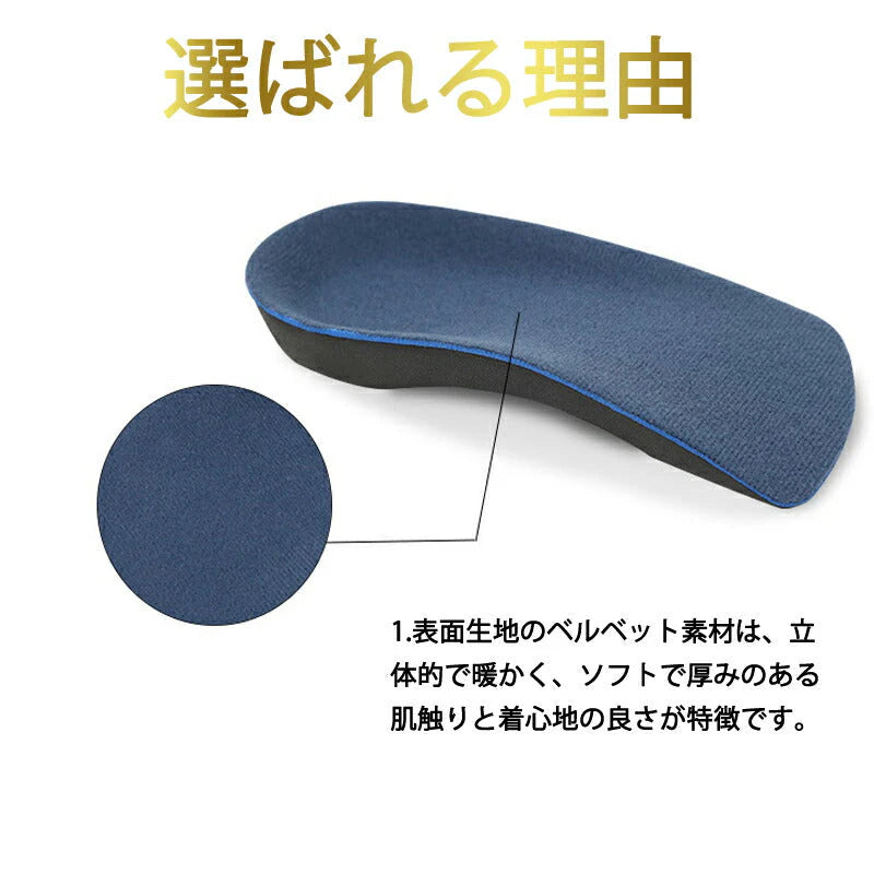 踵インソール　M かかと ブルー 中敷 土踏まずサポーター 扁平足インソール アーチ 偏平足 足裏 足底腱膜炎 衝撃吸収 身長アップ スポーツ プロ スニーカー o脚矯正