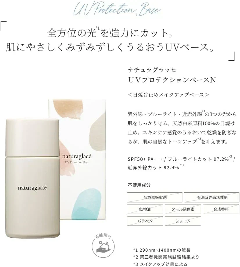 日焼け止め下地 naturaglace ナチュラグラッセ UVプロテクションベースN SPF50+ PA+++ 30ml 送料無料 クリックポスト発送 フローラル 紫外線保護 メイクアップ スキンケア 植物オイル 肌 うるおい ベースメイク 自然派 オーガニック 石けんで落とせる クレンジング不要