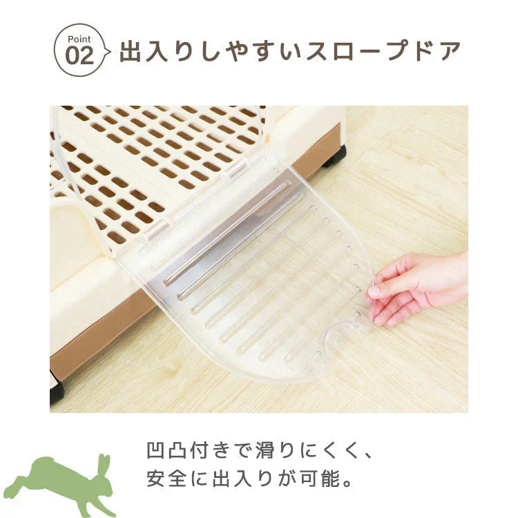 【ブラウン】ペットケージ 1段 うさぎ 猫 小型犬 幅60×奥行42×高さ53cm ブラウン/グリーン 引き出しトレー キャスター付き 折りたたみ 組立 カンタン おそうじ 室内 ハウス 小動物