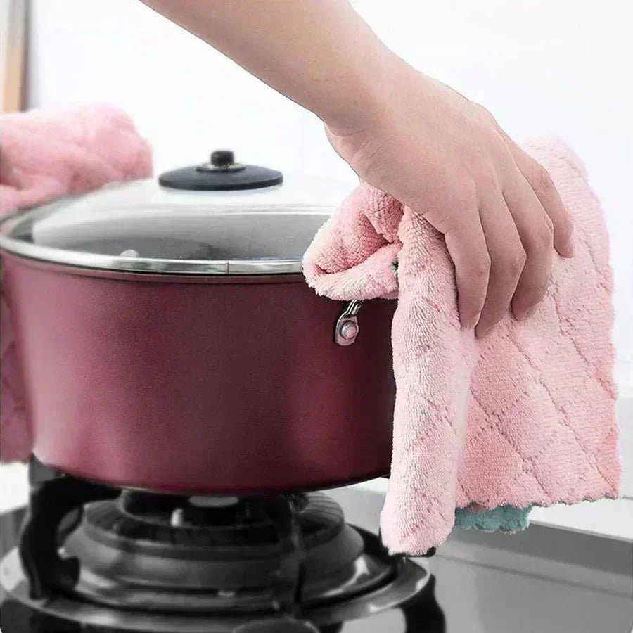 キッチンクロス 5枚セット カラーランダム 食器用 両面 ダブルカラー 布巾 学校用 ハンドタオル 速乾 吸水タオル マイクロファイバー 厚手雑巾ディッシュクロス 柔らかい ふきん 厚