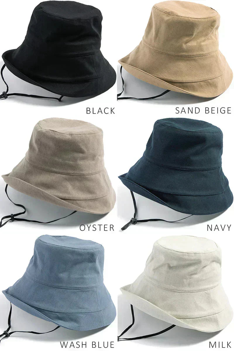 【XLサイズ58.5-61cm-サンドベージュ】【商品名：紐付き麻ポリブリムハット】